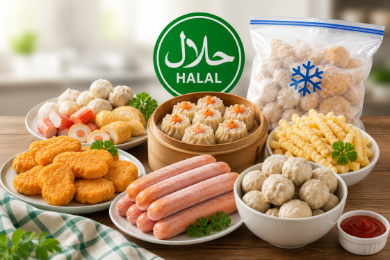 Frozen food halal berkualitas terdiri dari nugget, sosis, bakso, dimsum, kentang goreng dan seafood beku